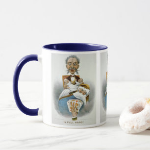 Antike Familie, Vater mit Babys und Pokerhand Tasse