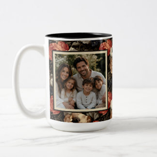 Antike Familienfoto-Kaffeetasse mit Blumenmuster Zweifarbige Tasse