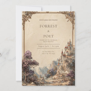 Antike Fantasy-Schloss-Berg-Blumen-Hochzeit Einladung