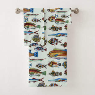 Antike farbenfrohe exotische Fische Naturgeschicht Badhandtuch Set