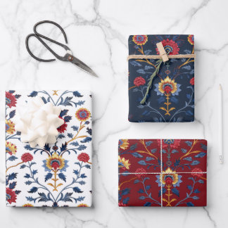 Antike farbenfrohe indische Blumenmotive Geschenkpapier Set