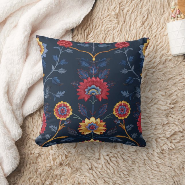 Antike farbenfrohe indische Blumenmotive Kissen (Decke)
