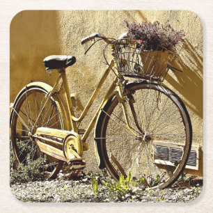 Antike Farbige Gelbe Fahrrad    Rechteckiger Pappuntersetzer