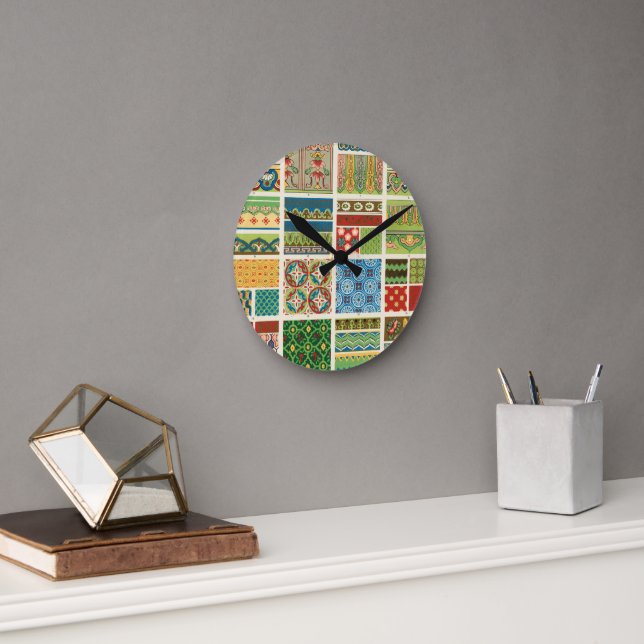 Antike Farbige Patchwork  Runde Wanduhr (Büro)