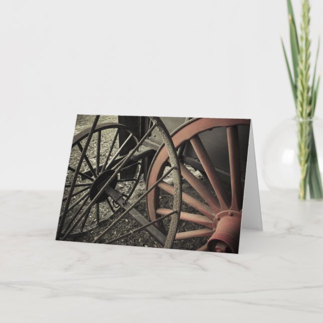 Antike Farm Cart Wheels Karte (Vorderseite)