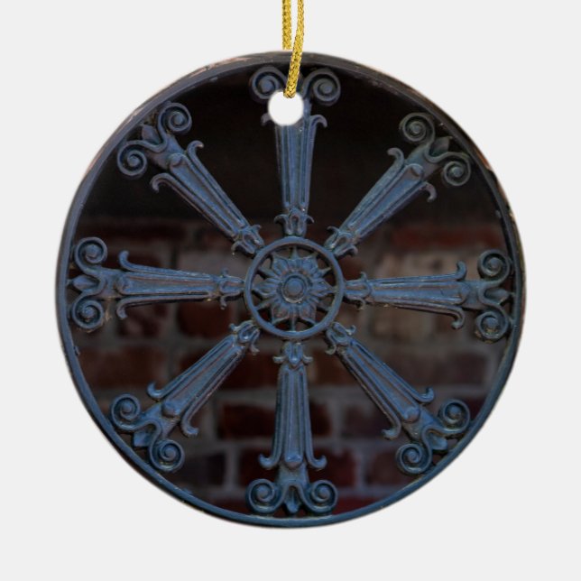 Antike Fensterscheibe aus Südschmiedeeisen Keramik Ornament (Vorne)