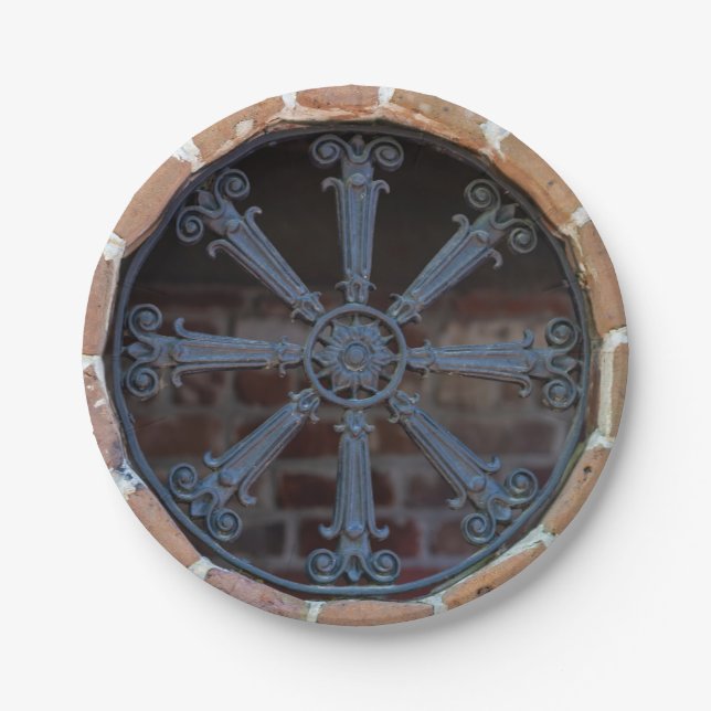 Antike Fensterscheibe aus Südschmiedeeisen Pappteller (Vorderseite)