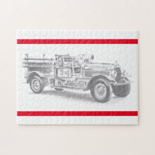 antike Feuerwehrauto Bleistiftskizze Feuerwehrmann