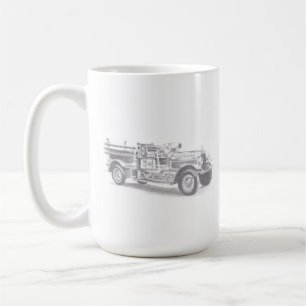 antike Feuerwehrauto Bleistiftskizze Feuerwehrmann Kaffeetasse