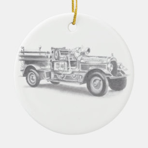 antike Feuerwehrauto Bleistiftskizze Feuerwehrmann Keramik Ornament