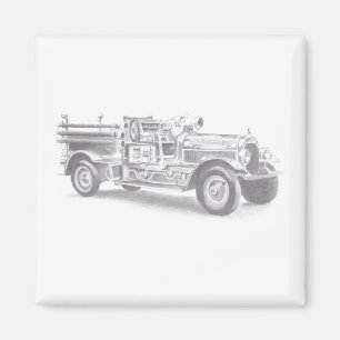antike Feuerwehrauto Bleistiftskizze Feuerwehrmann Magnet