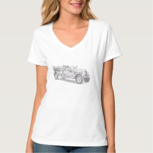antike Feuerwehrauto Bleistiftskizze Feuerwehrmann T-Shirt