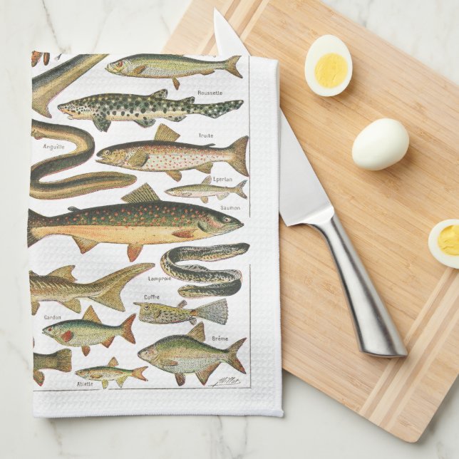 Antike Fischtafel Unterwasser Geschirrtuch (Viertel Falte)