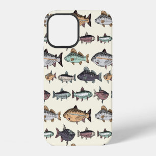 Antike Fischzeichnungen, nahtloses Muster. iPhone 12 Hülle