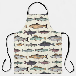 Antike Fischzeichnungen, nahtloses Muster. Schürze