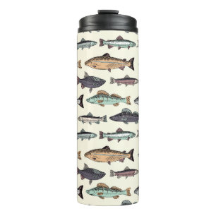 Antike Fischzeichnungen, nahtloses Muster. Thermosbecher