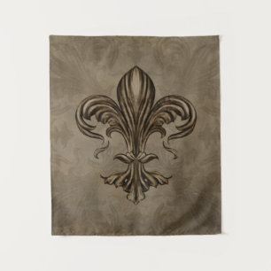 Antike Fleur-de-lis Sepia Wandteppich