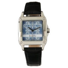 Antike Fliesen in Delft Blue Armbanduhr