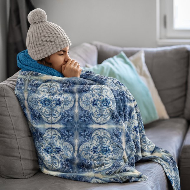 Antike Fliesen in Delft Blue Fleecedecke (Von Creator hochgeladen)