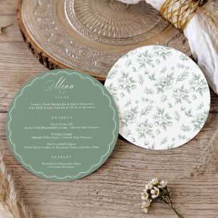 Antike Floral Toile Salbeigrüne Runde Hochzeit Menükarte