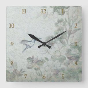 Antike Florale Blautöne Quadratische Wanduhr
