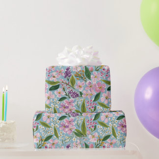 Antike florale botanische lila blaue Wasserfarbe  Geschenkpapier