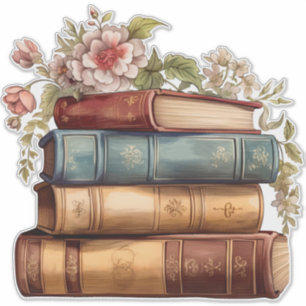 Antike Florale Bücher Stapel Brautparty 35cm Dekor Aufkleber