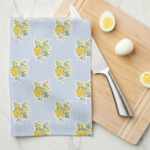 Antike Florale Butterblumen Blau Gestreift Geschirrtuch