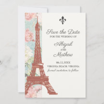 Antike Florale Eiffelturm Paris Blau Hochzeit