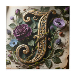 Antike florale Goldpatina-Initiale J Fliese