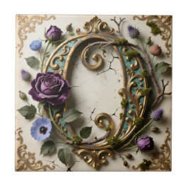 Antike florale Goldpatina-Letter O Fliese