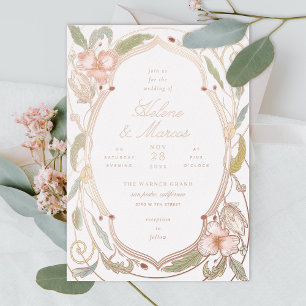 Antike florale Jugendstil Hochzeit Rose Gold II Folieneinladung