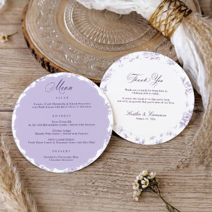 Antike Florale Lavendel Dankeschön Runde Hochzeit Menükarte