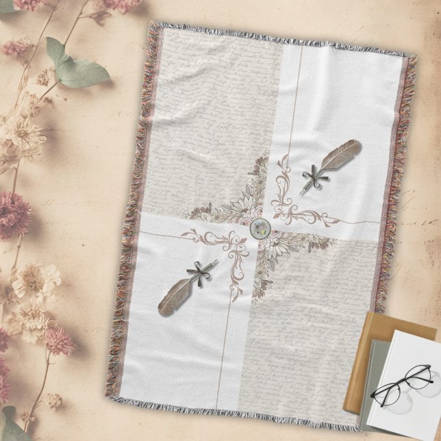 Antike Florale Literarische Manuskript Gewebter Fr Decke (Instantly add texture and cozy sophistication to your favorite reading space )