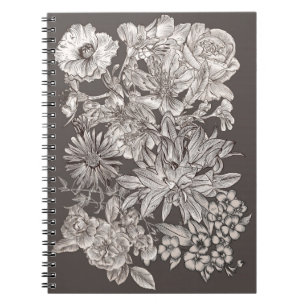 Antike Florale Moderne Elfenbein- und Graue Botani Notizblock