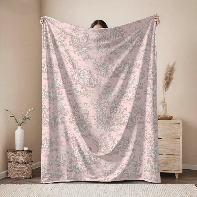 Antike florale retro roségoldene Toile de Jouy Fleecedecke (Von Creator hochgeladen)