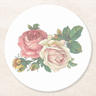 Antike Florale Rosa Rosen-Blumen-Hochzeitsfeier Runder Pappuntersetzer