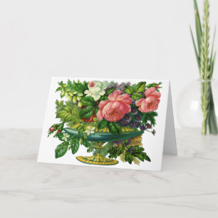 Antike Florale Rosa Rosen, Blumenstrauß in Vasen Feiertagskarte