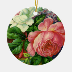 Antike florale rosa Rosen, Blumenstrauß in Vasen Keramikornament
