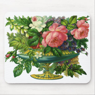 Antike florale rosa Rosen, Blumenstrauß in Vasen Mousepad