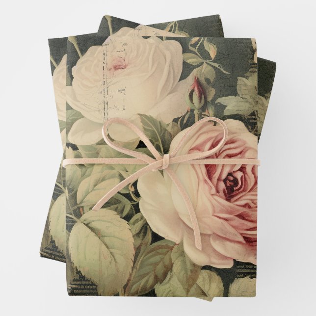 Antike Florale Rose Greenery Decoupage Geschenkpapier Set (Beispiel)