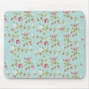 Antike florale Rosen blaue shabby chic Rosenblüten Mousepad