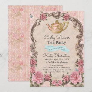 Antike Florale Teeparty-Baby-Shower-Einladung Einladung