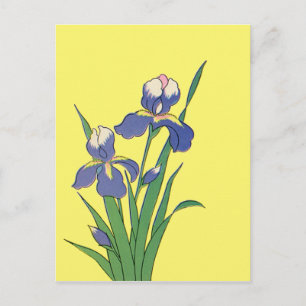 Antike florale, violette Frühlingsgarten-Iris-Blum Postkarte