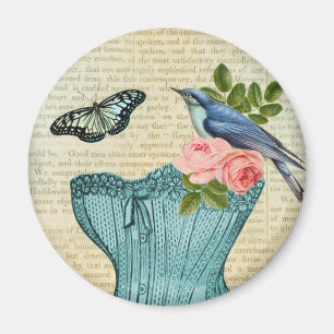 Antike florale Vogel und Schmetterlinge Magnet
