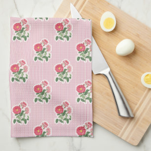 Antike Florale Wilde Rosen Rosa Gestreift Geschirrtuch