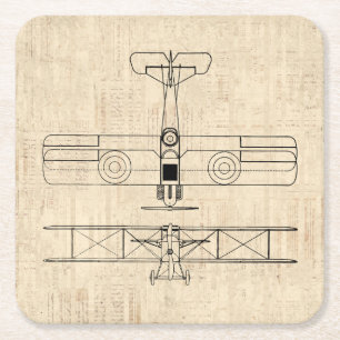 Antike Flugzeugdiagramme Vintage-Flugzeugkunst Rechteckiger Pappuntersetzer