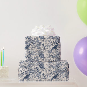 Antike französische blaue Toile Fleurie Geschenkpapier