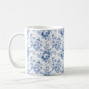 Antike französische Blumen-Toile Blau Kaffeetasse