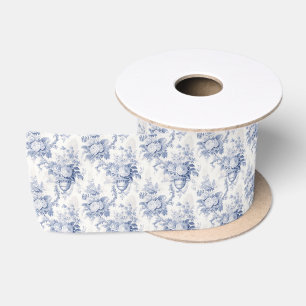 Antike französische Blumen-Toile Blau Satinband